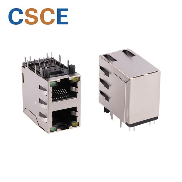 Yellow / Green LED Stacked RJ45 Connectors For PC Card / Switch / Router