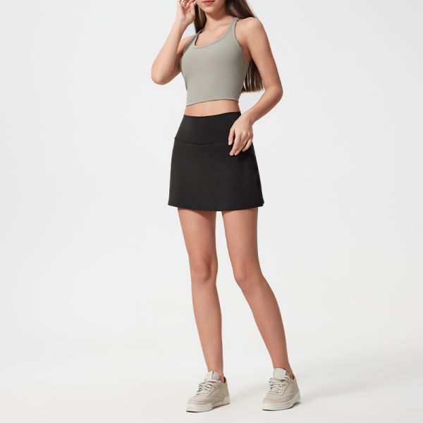 High Waisted Women's Athletic Tennis Skort Quick Dry Stretch Light Gray Built In Shorts