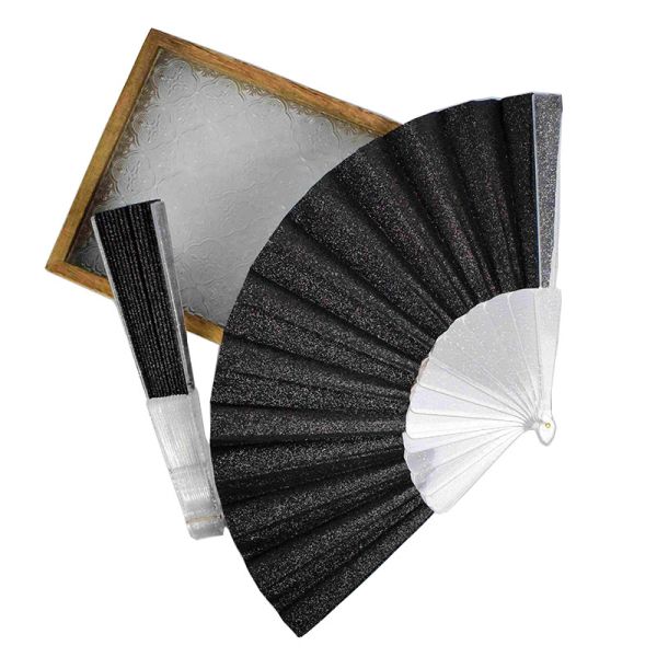 Plastic Folding Fabric Hand Fan Shinning Bone With Gift Silk Shinning Folding Fans
