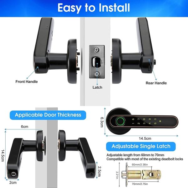 Fechadura de porta digital inteligente para exterior fechadura de porta de entrada sem chave de liga de alumínio preto