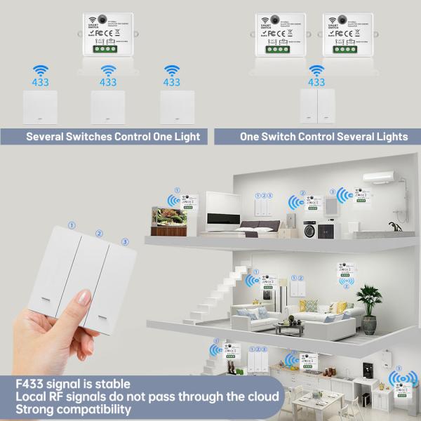 RF433 Self Powered Wifi Modular Smart Touch Switches Dimmer Multi Way Control