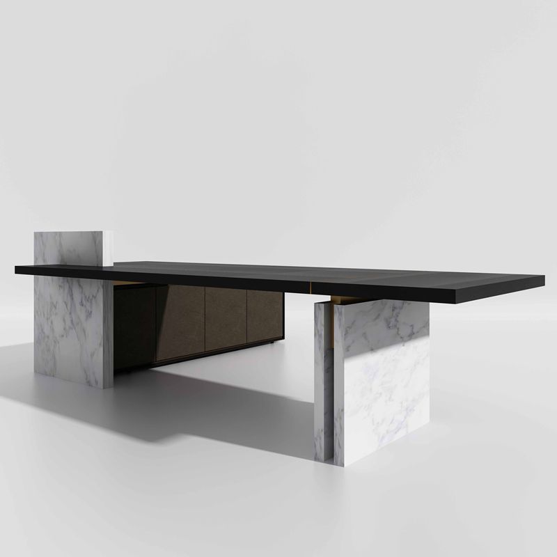 Stone Series Executive Desk Office Desks With Brass Inlay & Sintered Stone Legs