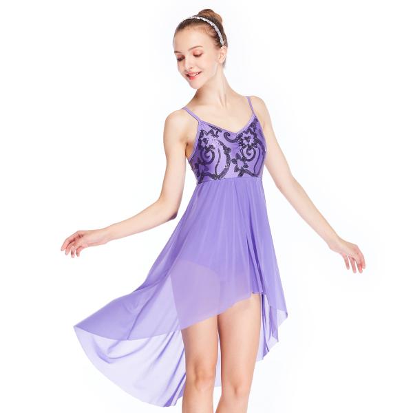 MiDee Elegant Cami Flora Sequins Lyrical Costumes Dance Dress Gentle High-Low Skirt Competition Performance Stage Wear