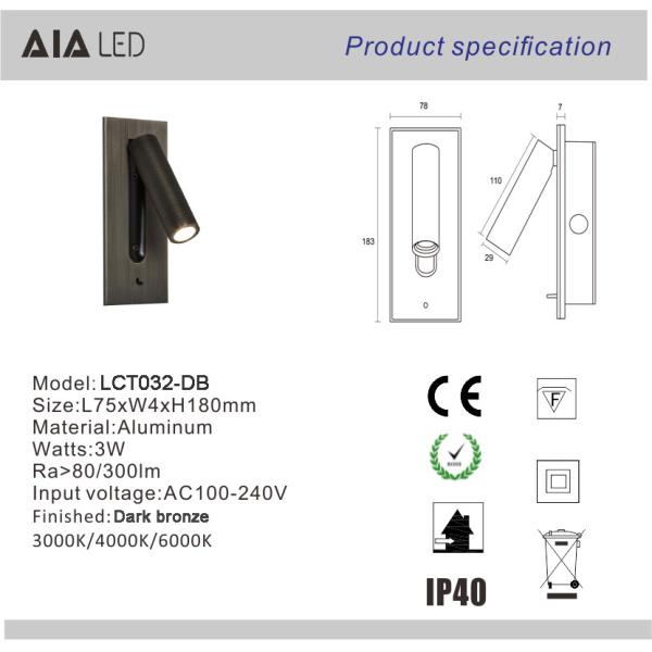 Adjustable stainless steel flexible LED headboard reading light modern aluminum hotel bedside wall light bed wall lamp