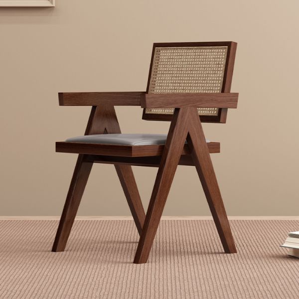 Eco-friendly Solid Wood PU Rattan Weaving Backrest Armchair Premium Comfort for Apartment Hotel Dining Rooms-Modern Design