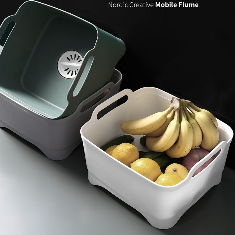 Multi-Functional PP Kitchen Washing Basket Fruit & Vegetable Storage Basin with Drain for Home Use