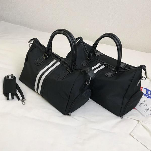 Black Mens Sports Duffle Bag Nylon Gym Duffle Bag With Shoe Compartment