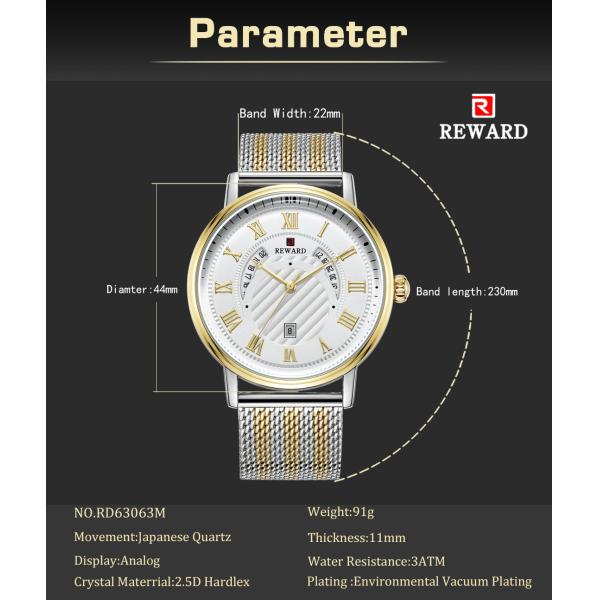 Mesh Strap Mens Watches Quartz Stainless Steel Mineral Crystal Glass With Date