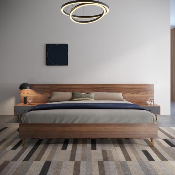 Anti Scratch Space Saving Bed Multipurpose Double Bed Melamine Wood Furniture