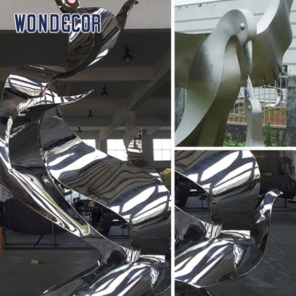 Geometry Mirror Stainless Steel Sculpture Peace Dove And Young Bird