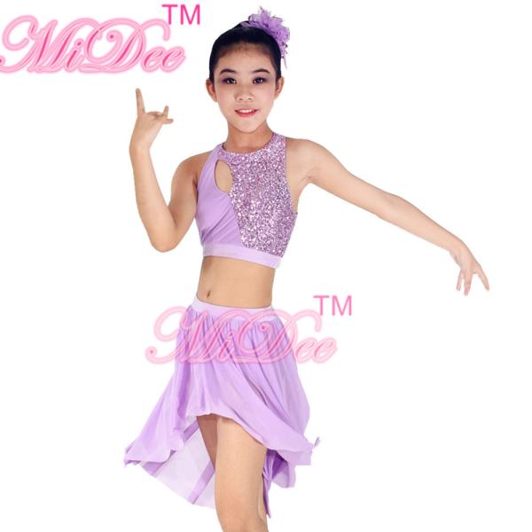 Soft Mesh High-Low Skirt Antisymmestic Sequin & Pleated Top Back Straps Crossing Belly Dancing Clothes