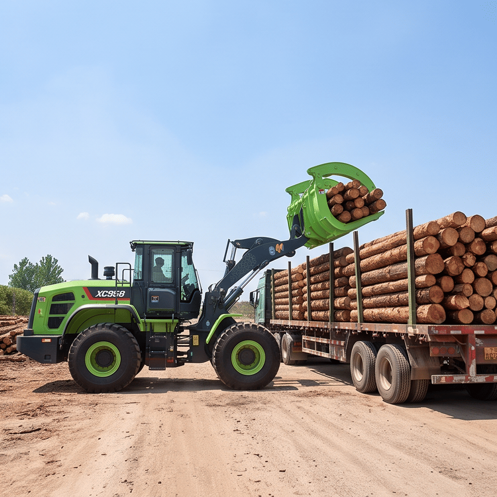 Pure Electric 5.5 Ton Wheel Loader Xc958-EV Electric Timer Loader with Log Wood Clamp, Electric Machinery for Timber Yard Log Transport for Sale Jakarta Indonesia