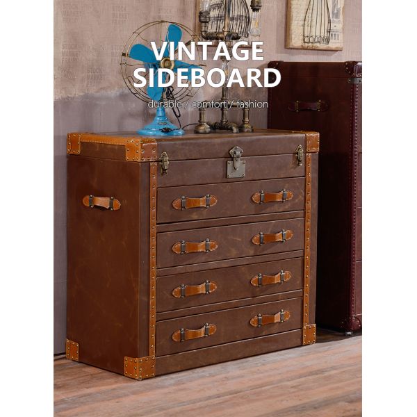 Nidea #8601 American Country Retro Sideboard Genuine Leather Red Wine  Bar Cabinet for Restaurant Hotel Club Living Room