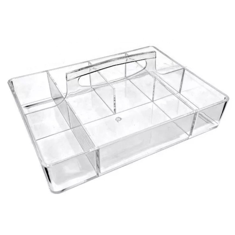 Custom Rectangle Acrylic Organizer Tray Clear Single Tier Standing Storage for Cosmetics Jewelry Office Supplies