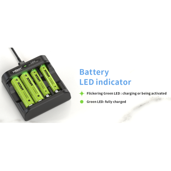 Compact 4 Channel AA Battery Charger USB C  Fast Charging For Li Ion Batteries