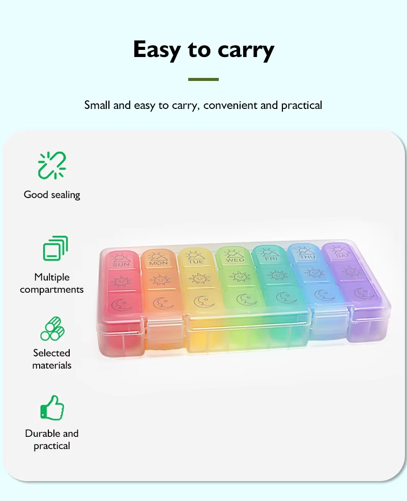 Pill Container Organizer 3 Times Day 7 Days Plastic Portable 21 Compartments Weekly Travel Vitamin Medication Case