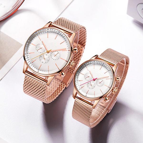 3ATM Waterproof Couple Quartz Watch , 12mm Dial Rose Gold Couple Watch