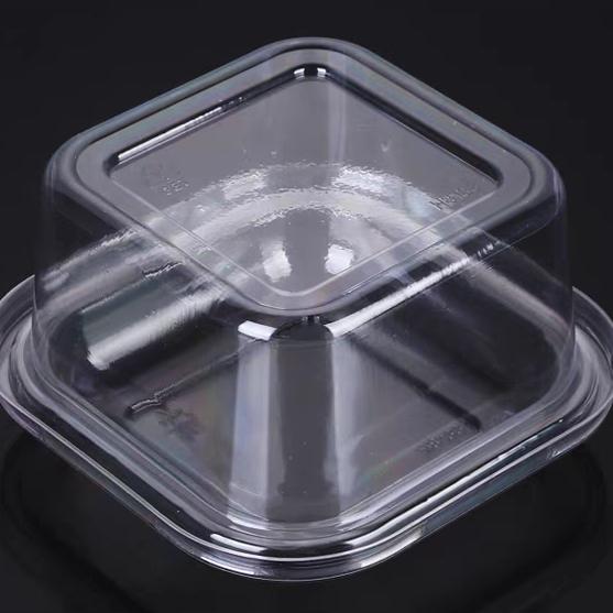 Contenant en plastique PET de qualité alimentaire, carré et transparent, sur mesure, avec couvercle pour la crème glacée aux fruits secs.
