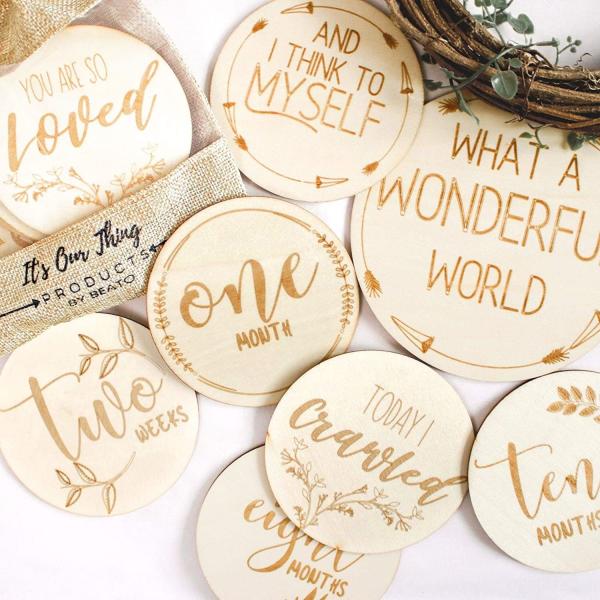 Custom Baby Milestone Cards 12 Pieces Baby Milestone Cards Wooden Commemorate Baby Birth Monthly Recording Card