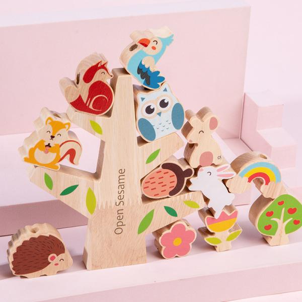 Wooden Animal Balance Stacking Game Natural Tree Toy For Preschool
