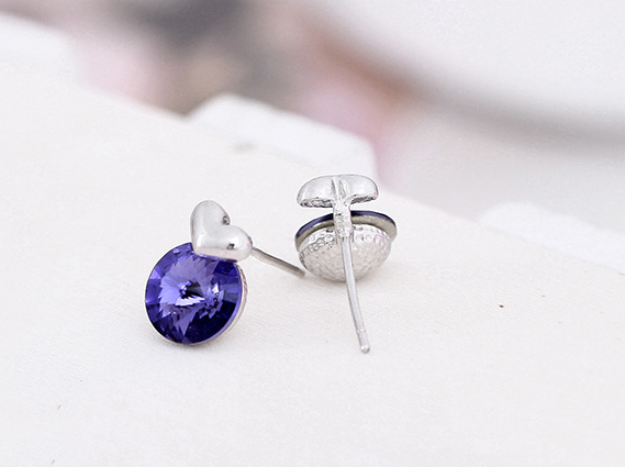 S925 sterling silver earrings Austrian crystal earrings lovely peach heart