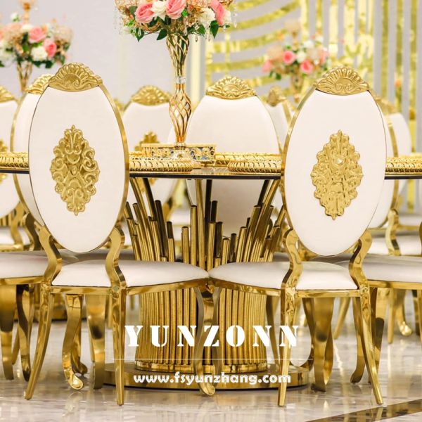 Luxury High Back Golden Frame Stainless Steel Wedding Bride Events Chair with Armrest