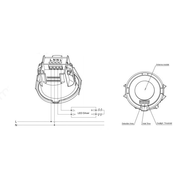 IP20 Флюш монтированный самостоятельный микроволновой датчик движения для использования в коридоре коммерческого здания