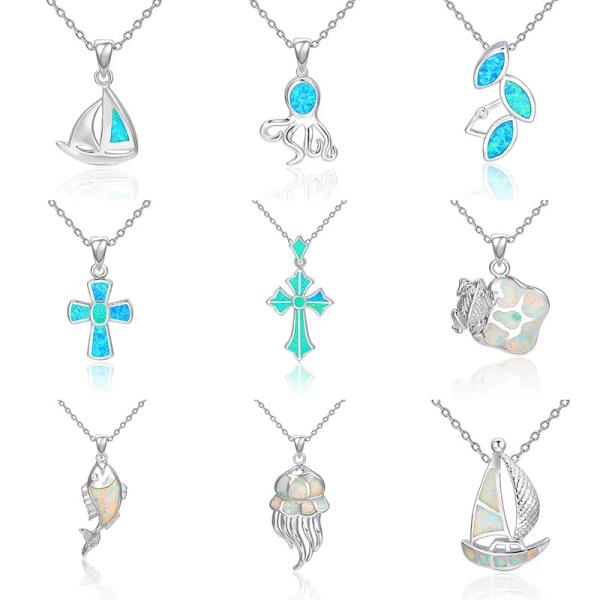 Custom S925 Sterling Blue Opal Necklace Silver Pendant Jewellery