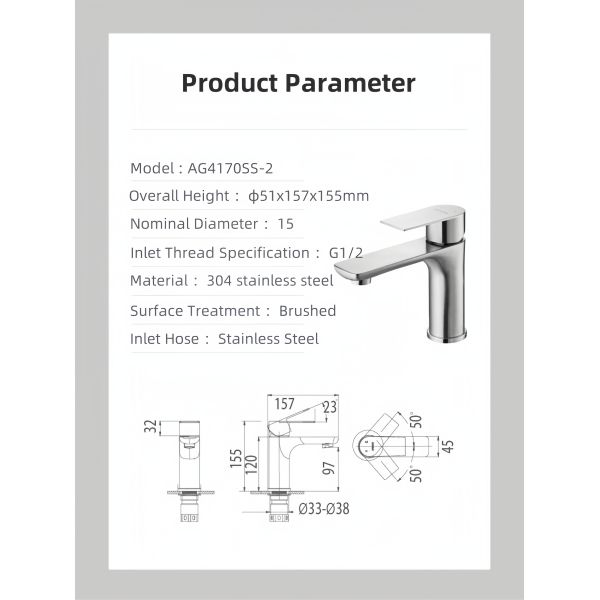 ARROW Modern Single Handle Stainless Steel Basin Mixer Faucet with Ceramic Valve and Waterfall Design for Bathroom Sink