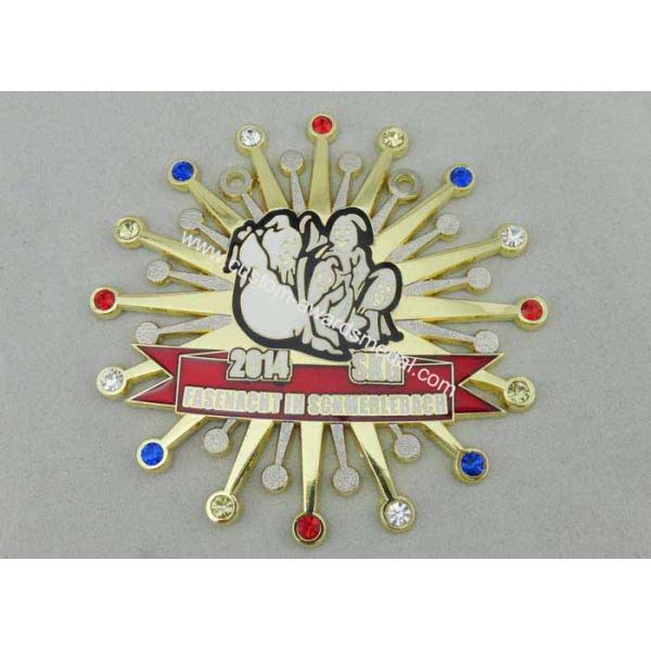 65mm Gold Plating Enamel Medal Imitation Hard Enamel , Fake Stone Melted