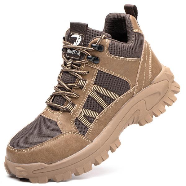 Microfiber+Flying Knit Men'S Comfortable Security Boots Steel Toe Kevlar Mid Sole Anti Smashing