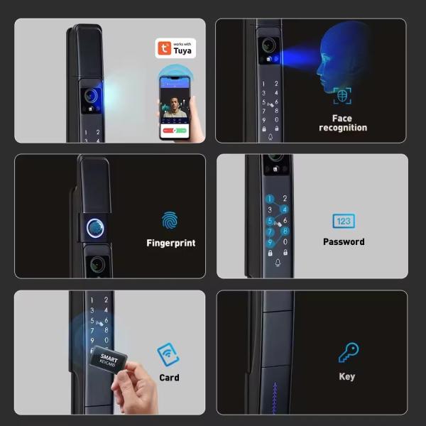 Black Smart Door Lock with Camera and Fingerprint 3D Face Recognition TUYA Waterproof Lock