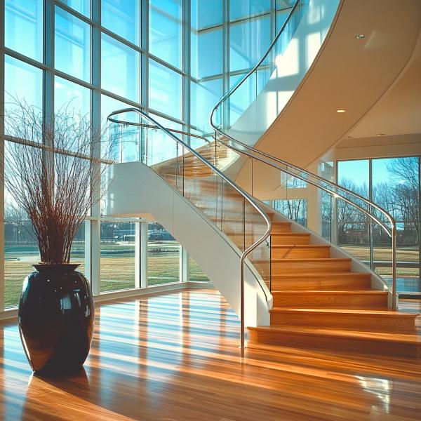 Polished Crystal and Stainless Steel Handrails with 8-12mm Glass Support
