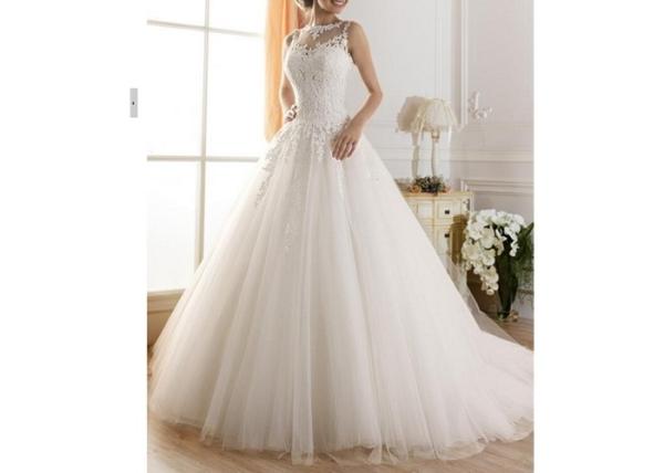 Custom Color Ball Gown Bridal Dresses With Tulle Tail / Off Shoulder Wedding Ball Gown
