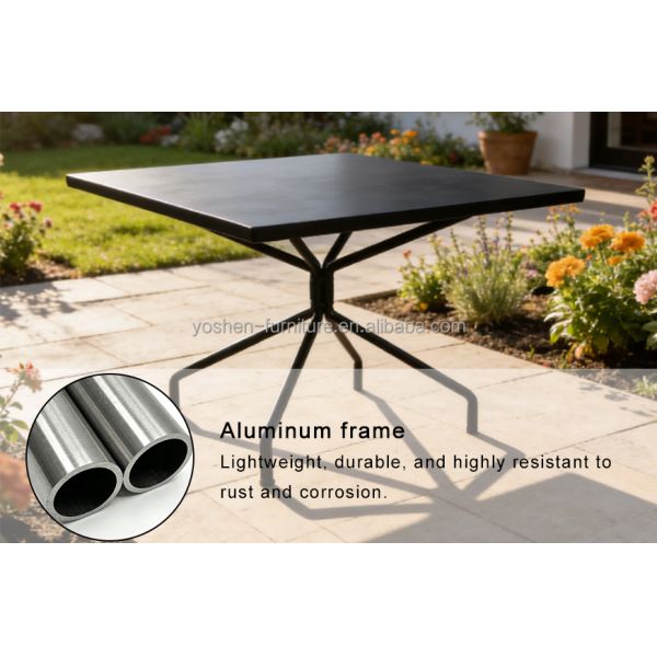 31inch Solid Rectangular  All-Weather Aluminum Outdoor Table with Geometric Leg Design for Hotel Resort