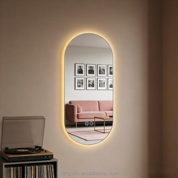 Kingstin Modern Anti Fog LED Backlit Vanity Mirror Light Smart Wall Cabinet Arched Bathroom Mirror for Hotel Use