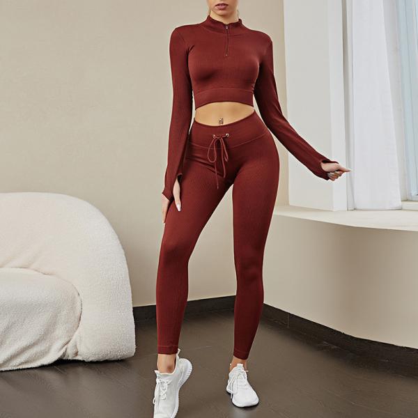                  Sports Knit Two-Piece Set Europe and The United States New Hip Lift Elastic Fitness Cross-Border Spring and Autumn Seamless Yoga Suit Women             