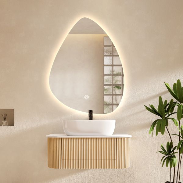 Anti Fog Frameless Lighted Bathroom Mirror 5mm Half Moon Wall Mirror