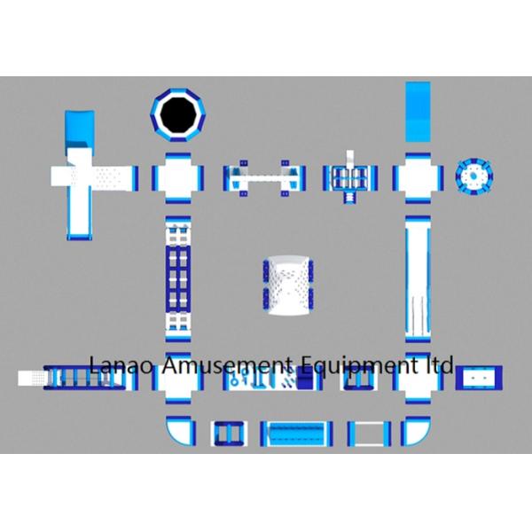 Blue And White Inflatable Floating Water Park / Outdoor Water Play Equipment