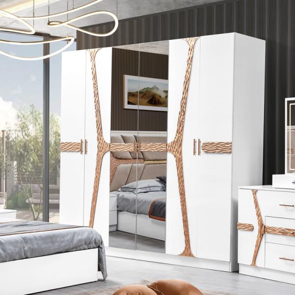 Turkish Luxury Style Wooden Frame King Size Bed Set Led Headboard Modern Classic Full Home Wood Bedroom Sets Furniture