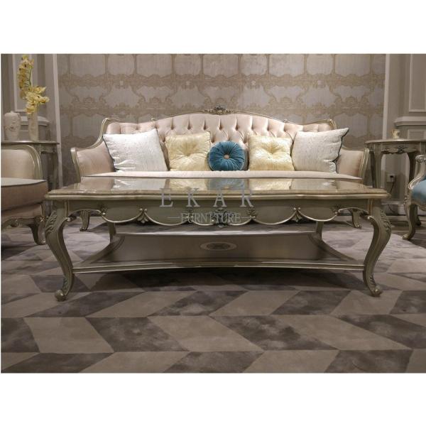 Luxury Elegant Hand Carved Marble Top With Wood Top Coffee Table For Sale