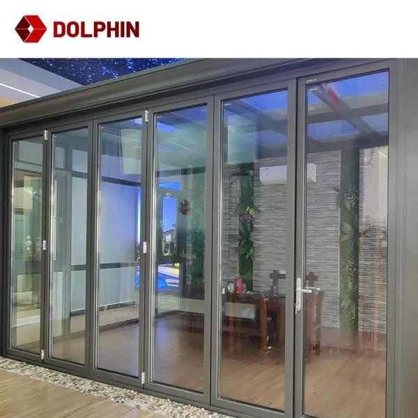 Waterproof Aluminium Balcony Outdoor BiFold Door Glass Customized
