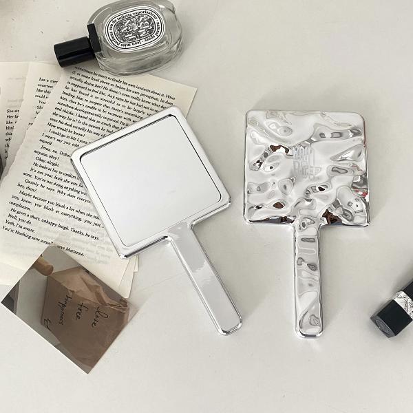 Everyday Customized Handle Hand Mirror Logo Custom Small Glitter Silver Makeup Mirrors