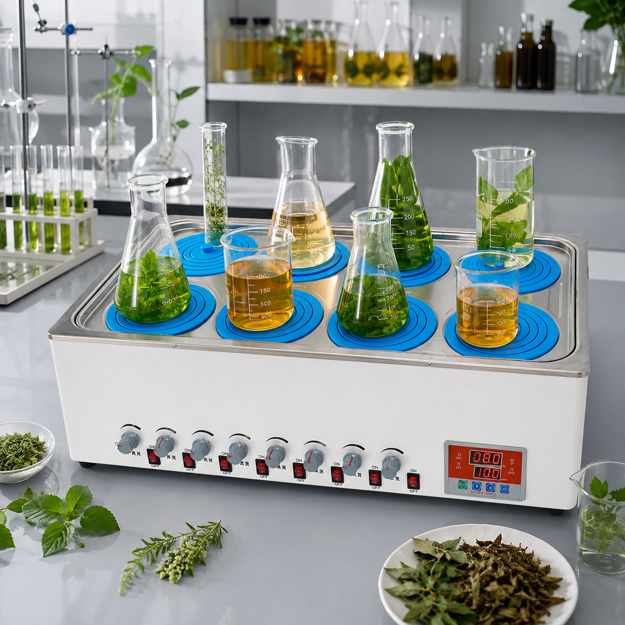 Cenlee OEM 8-Position Magnetic Stirring Water Bath 100°C 1500W for Laboratory Sample Mixing Chemical Research