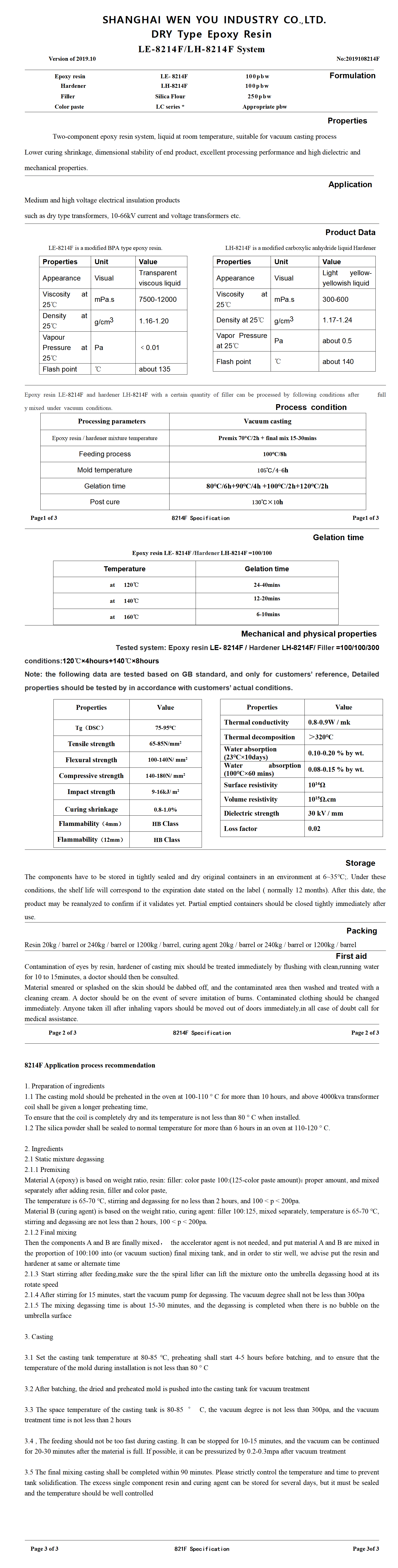 Alicyclic Saturated Structure Epoxy Resin with Heat Shock Resistance and Environmental Performance for Dry Transformers