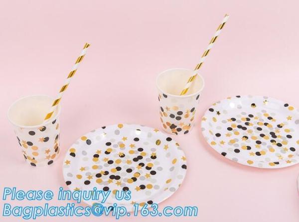 New Design birthday Party Gold Foil Golden Dot Hot Stamped Disposable Paper Plate,12 inch large disposable round bagasse