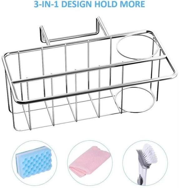 OEM/ODM Design 2 em 1 Adesivo de parede organizador de lavatório de cozinha esponja de aço inoxidável 0 portador sabão de escova de lavagem de pratos
