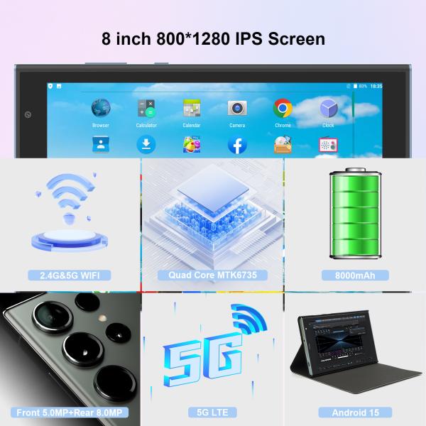 C idea 8 inch Wifi Tablet with 8+512GB Storage Quad Core Processor 800x1280 IPS Touchscreen blue CM824
