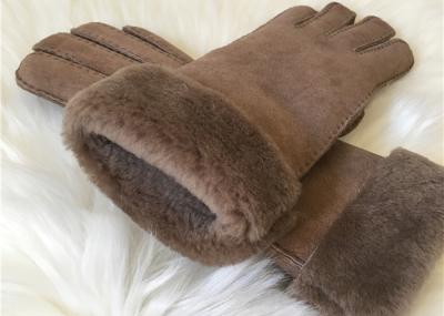 Women's Double face Sheepskin Gloves Shearling Hand Gloves with Fur Cuff