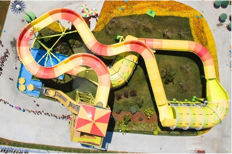 Steel Frame Water Park Water Slide Giant Python Shaped Fiberglass Material